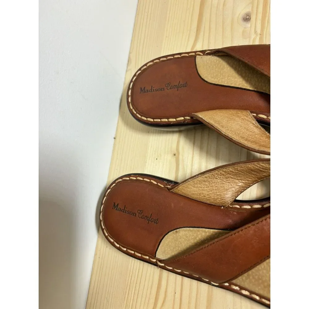 Madison Comfort Brown‎ Leather Wedge Sandals Womans Size 8.5 U7